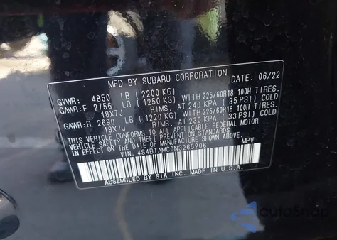 2022 Subaru Outback Limited from USA, damaged, VIN 4S4BTAMC0N3265206